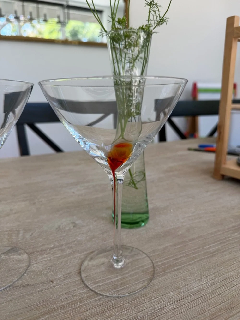 🌱 Vintage Tear Drop Drip Martini Glasses, One Red and One Green! Delicate Modern